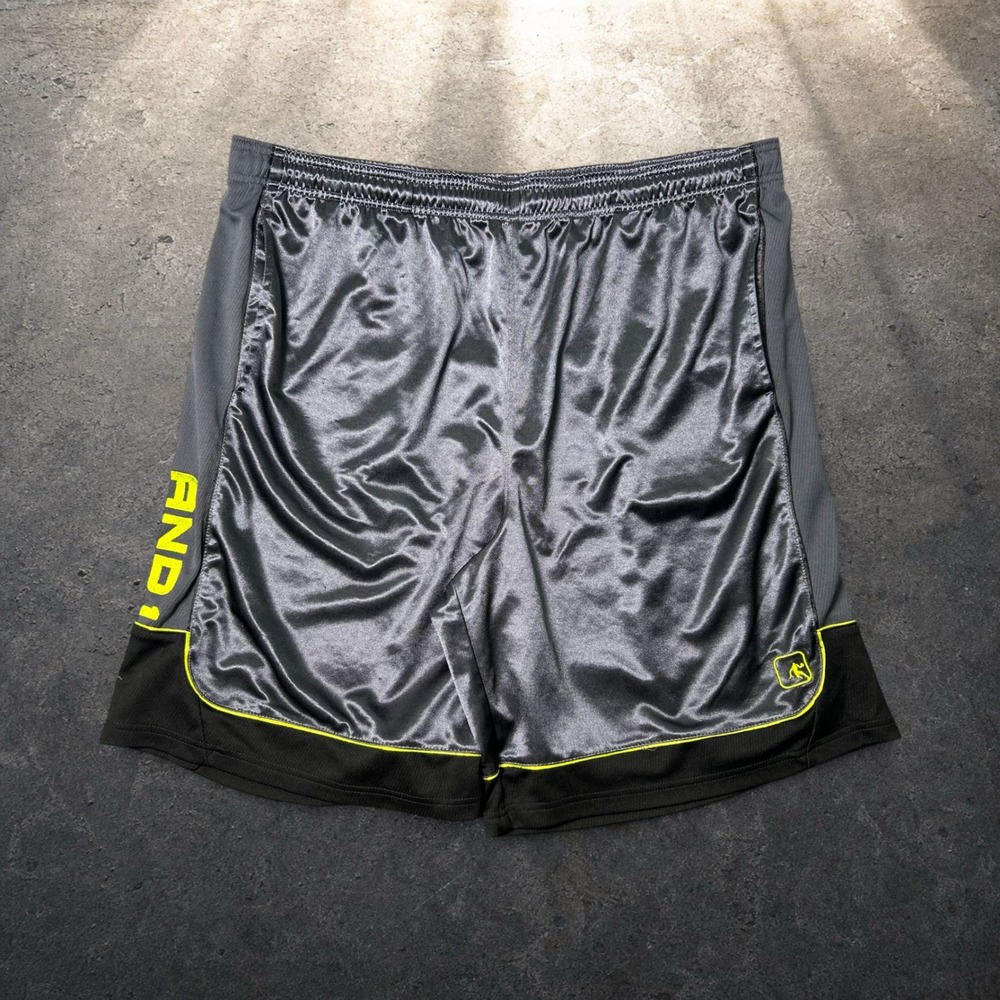 AND1 Basketball Shorts Grey Black Neon Yellow Baggy Skater Y2K Size 3XL